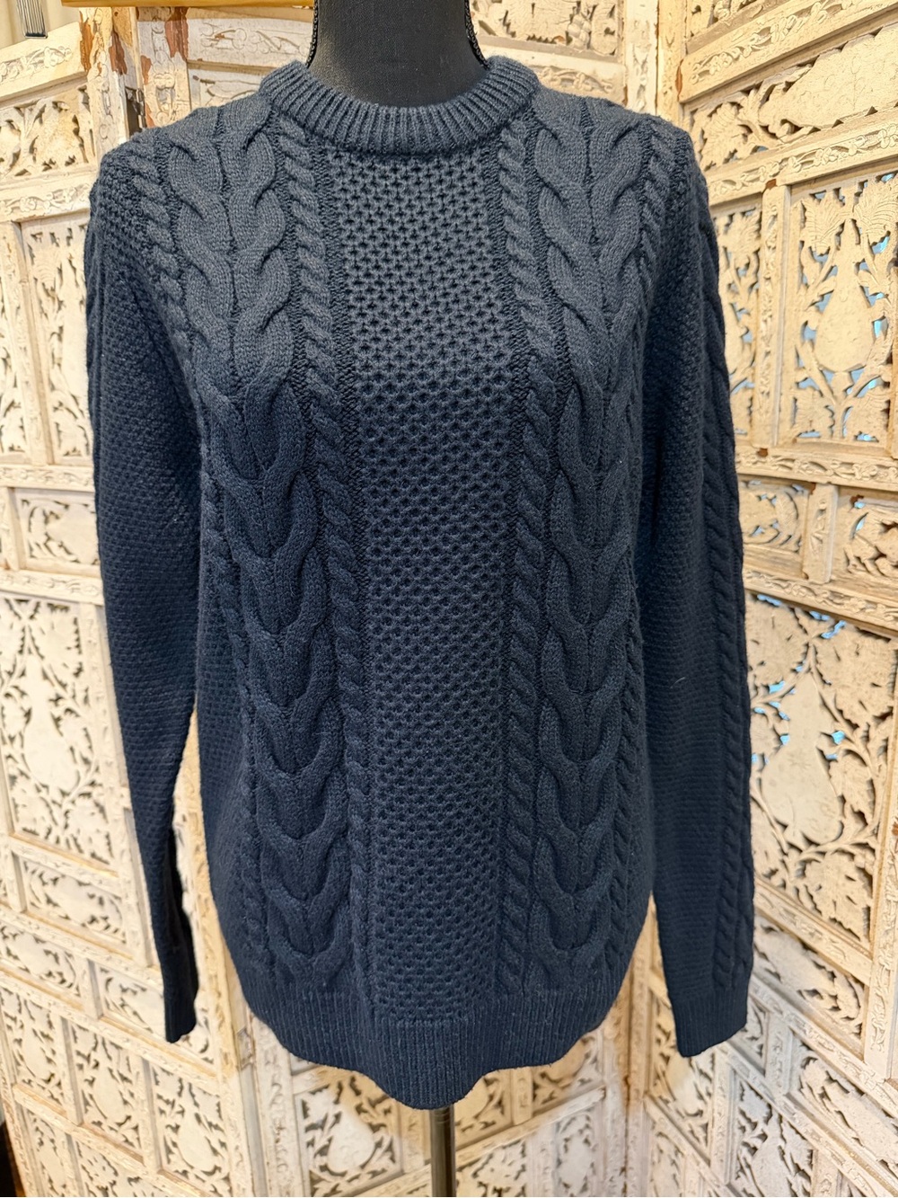 Topman Navy Cable Knit Crewneck Sweater